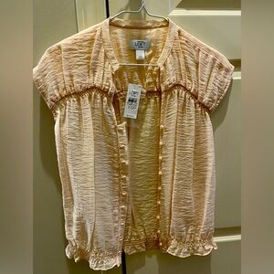 Ann Taylor Loft Petites short-sleeve cream/peach button-up blouse size XSP